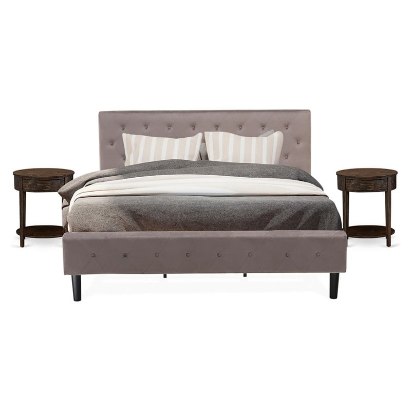 East West Furniture Nolan 3-Piece Wood King Bedroom Set in Brown Taupe/Jacobean