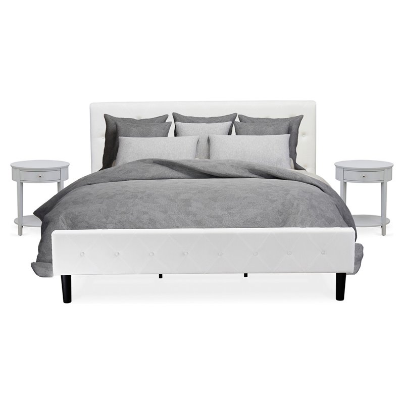 East West Furniture Nolan 3-Piece Wooden King Bedroom Set in White/Urban Gray