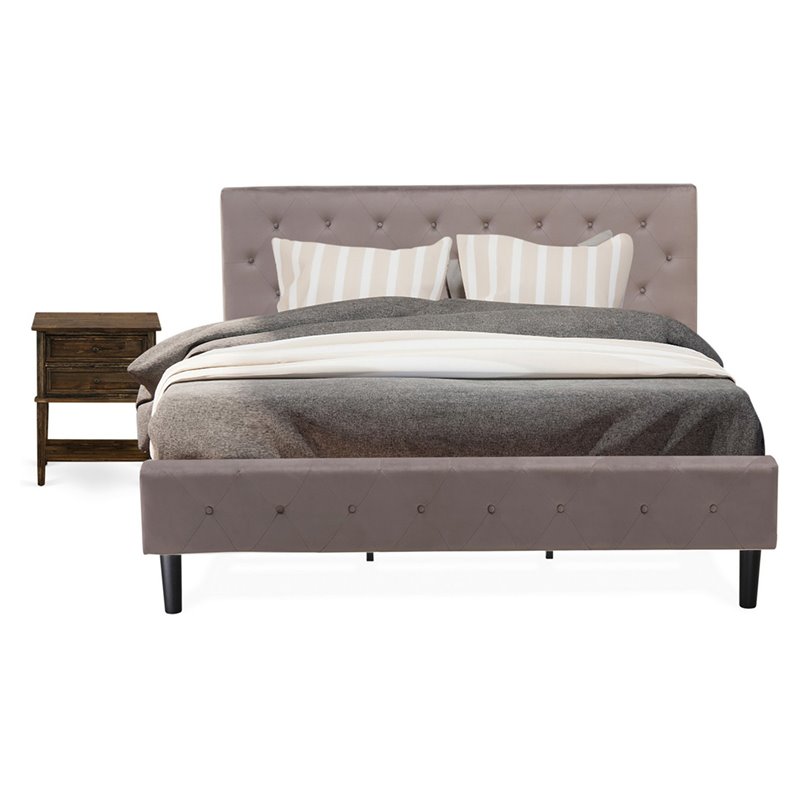 East West Furniture Nolan 2-Piece Wood King Bedroom Set in Jacobean/Taupe Brown