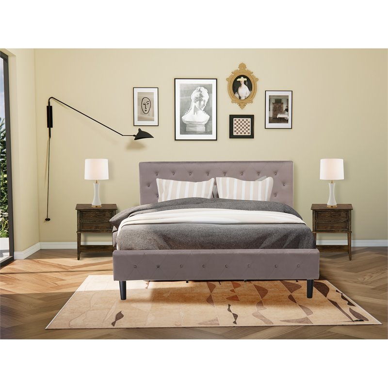 East West Furniture Nolan 3-Piece Wood King Bedroom Set in Jacobean/Taupe Brown