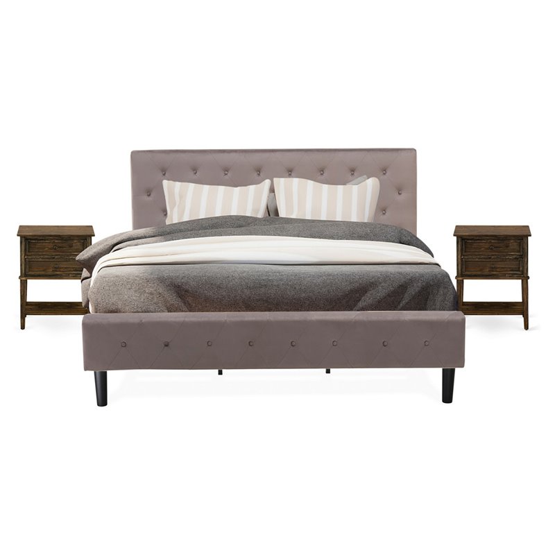 East West Furniture Nolan 3-Piece Wood King Bedroom Set in Jacobean/Taupe Brown