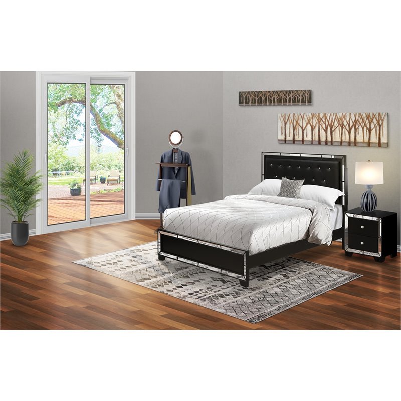 East West Furniture Nella 2-Piece Traditional Wood Queen Bedroom Set in Black
