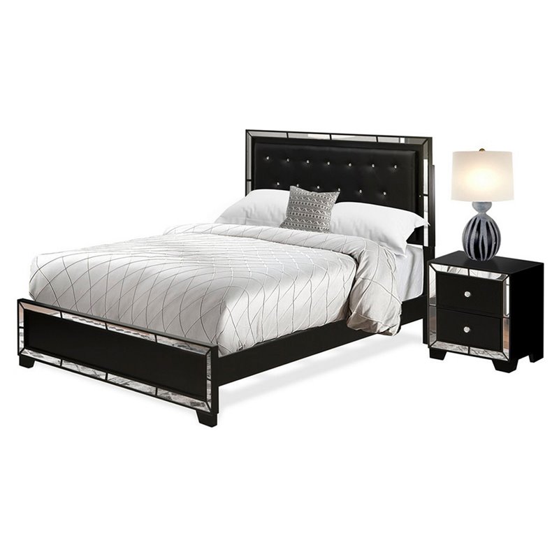East West Furniture Nella 2-Piece Traditional Wood Queen Bedroom Set in Black