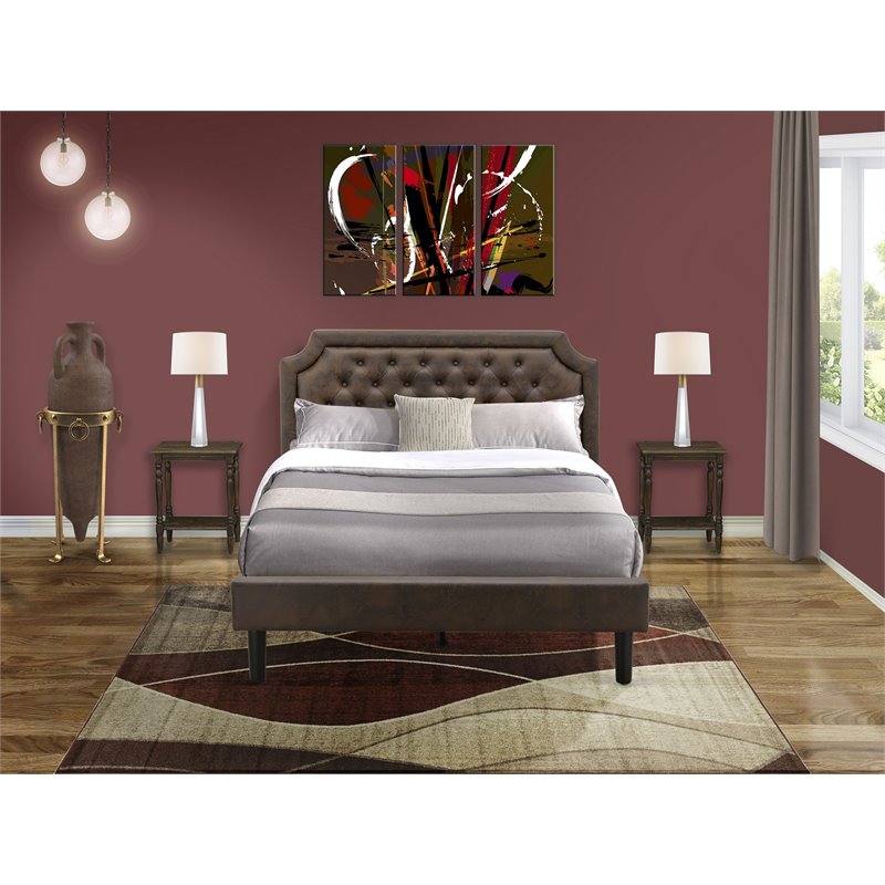 East West Furniture Granbury 3-Piece Wood Queen Bedroom Set in Dark Brown