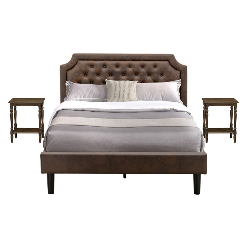 East West Furniture Granbury 3-Piece Wood Queen Bedroom Set in Dark Brown