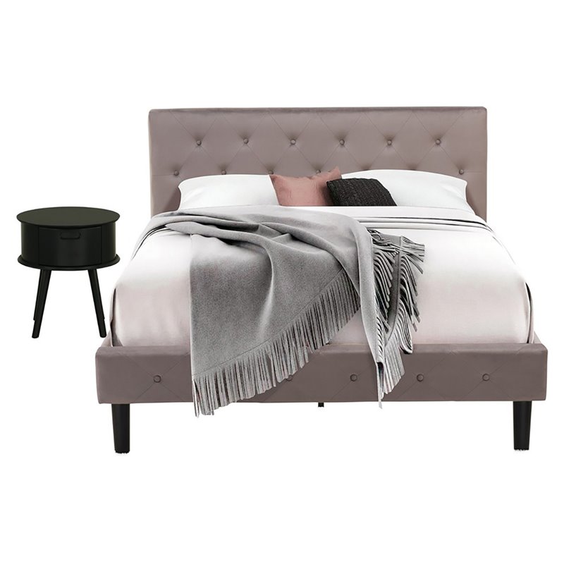 East West Furniture Nolan 2-Piece Wood Queen Bedroom Set in Taupe Brown/Black