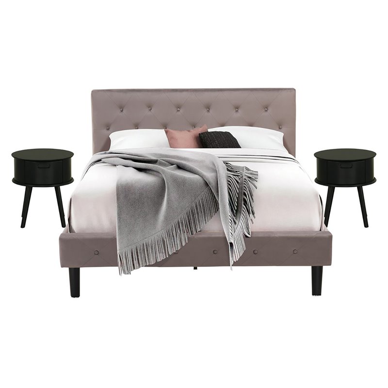 East West Furniture Nolan 3-Piece Wood Queen Bedroom Set in Taupe Brown/Black