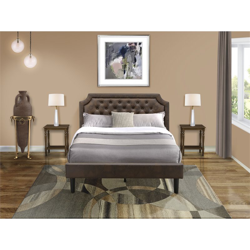East West Furniture Granbury 3-Piece Wood Queen Bedroom Set in Dark Brown