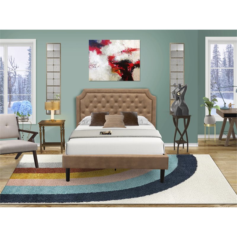 East West Furniture Granbury 2-Piece Wood Full Platform Bedroom Set in Brown