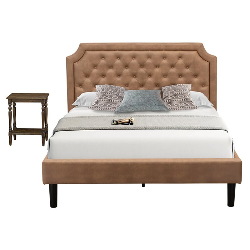 East West Furniture Granbury 2-Piece Wood Queen Platform Bedroom Set in Brown