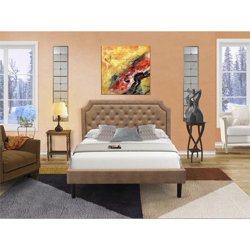 East West Furniture Granbury 2-Piece Wood Queen Platform Bedroom Set in Brown