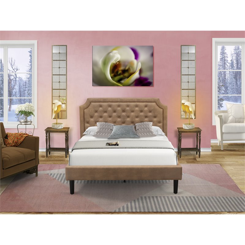 East West Furniture Granbury 3-Piece Wood Queen Platform Bedroom Set in Brown