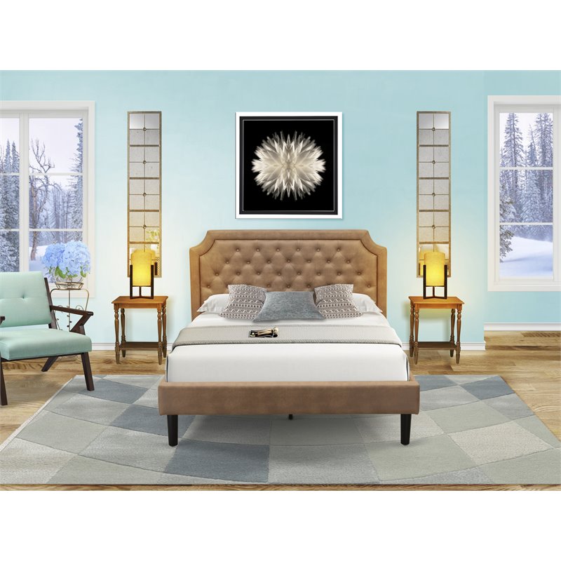 East West Furniture Granbury 3-Piece Wood Queen Platform Bedroom Set in Brown