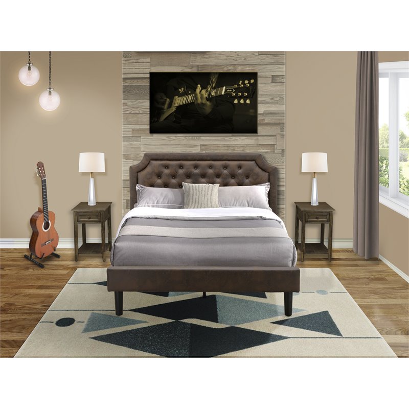 East West Furniture Granbury 3 Pieces Wood Queen Bedroom Set in Dark