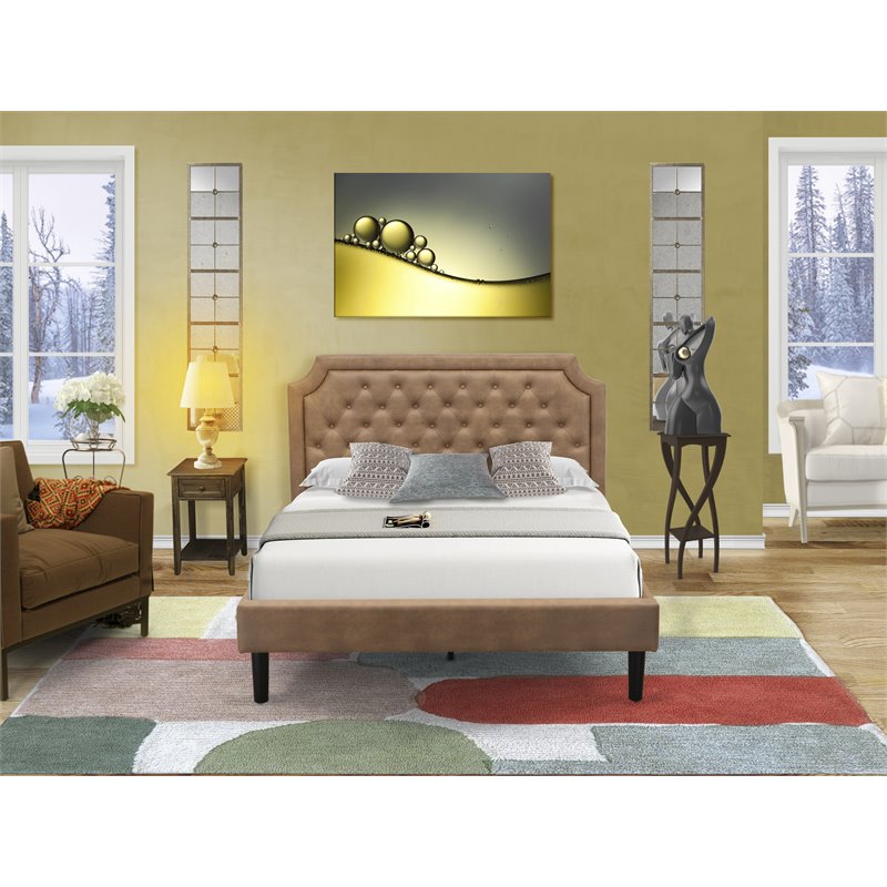 East West Furniture Granbury 2 Pieces Wood Queen Platform Bedroom Set in Brown
