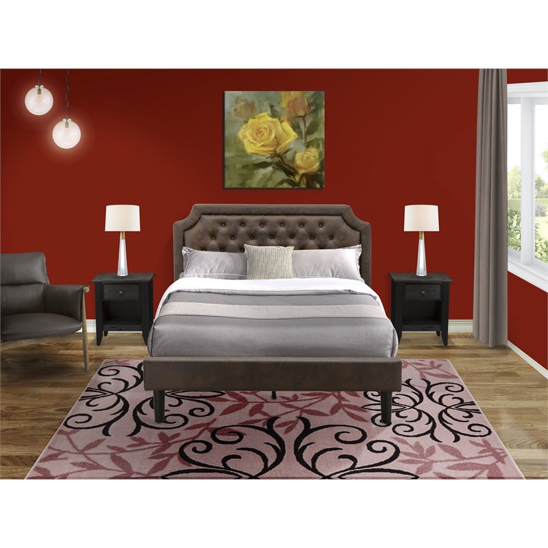 East West Furniture Granbury 3-Piece Wood Queen Bedroom Set in Brown/Black