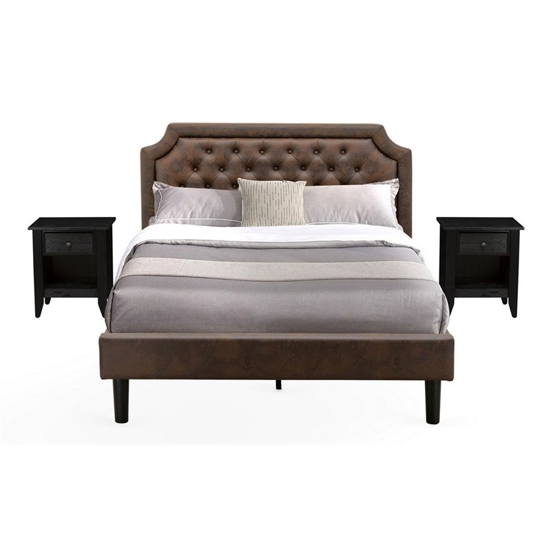 East West Furniture Granbury 3-Piece Wood Queen Bedroom Set in Brown/Black