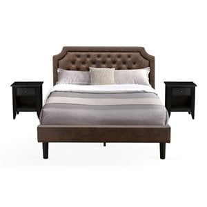 East West Furniture Granbury 3-Piece Wood Queen Bedroom Set in Brown/Black
