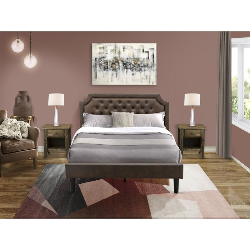 East West Furniture Granbury 3-Piece Wood Queen Bedroom Set in Brown/Jacobean