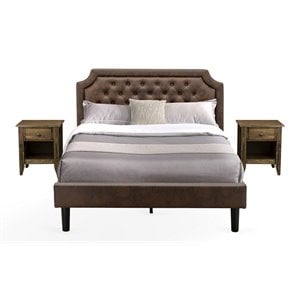East West Furniture Granbury 3-Piece Wood Queen Bedroom Set in Brown/Jacobean