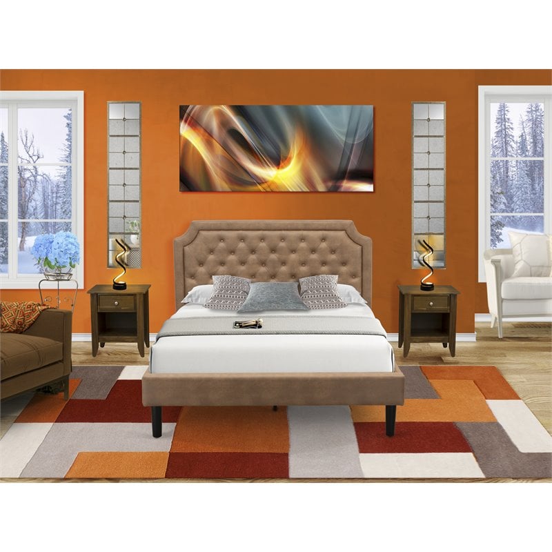 East West Furniture Granbury 3-Piece Wooden Queen Bedroom Set in Brown/Walnut
