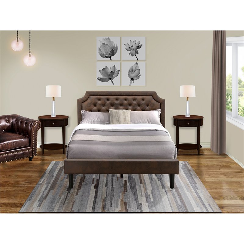 East West Furniture Granbury 3 Pieces Wood Queen Bedroom Set in Brown/Mahogany