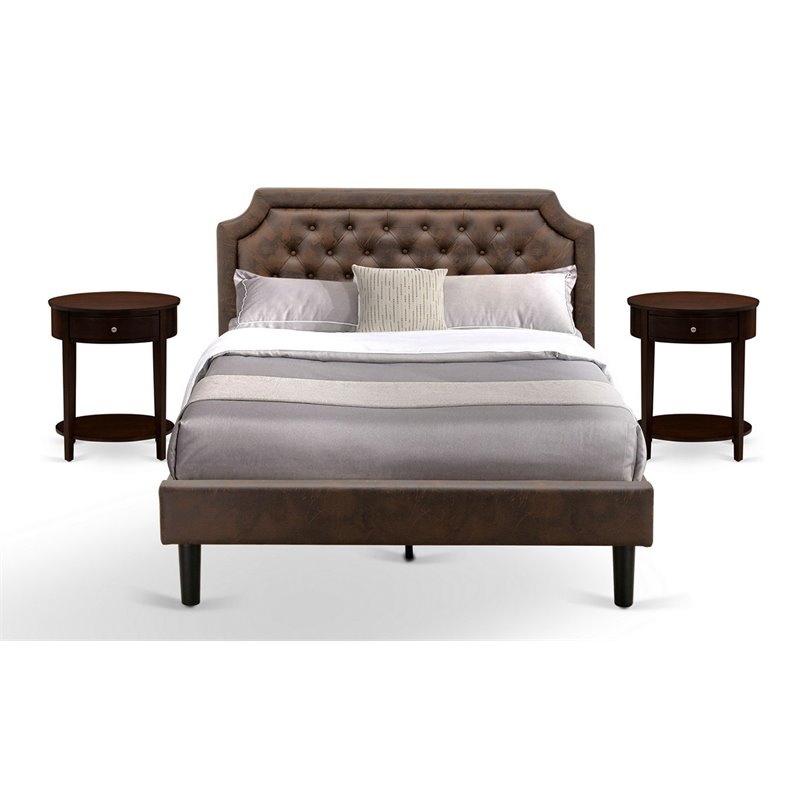 East West Furniture Granbury 3 Pieces Wood Queen Bedroom Set in Brown/Mahogany