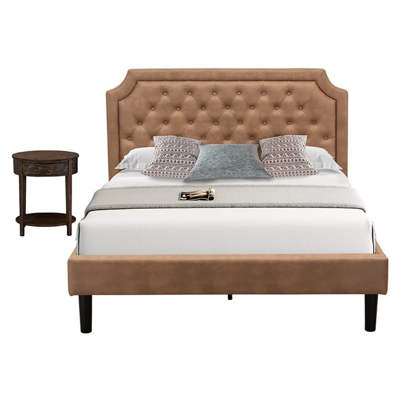 East West Furniture Granbury 2 Pieces Wooden Queen Bedroom Set in Brown/Jacobean