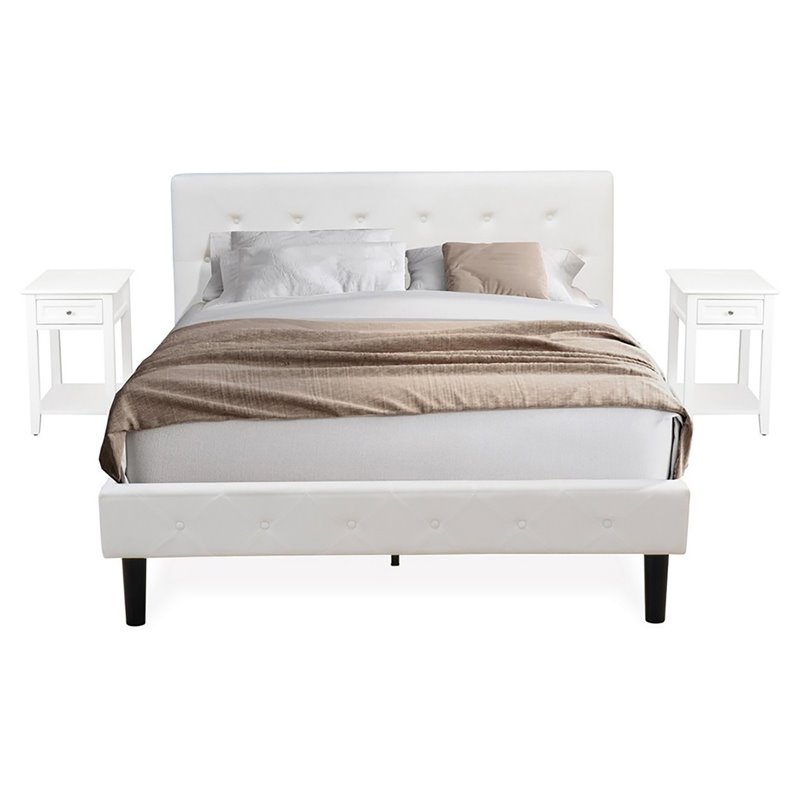 East West Furniture Nolan 3 Pieces Wood Queen Bedroom Set in White