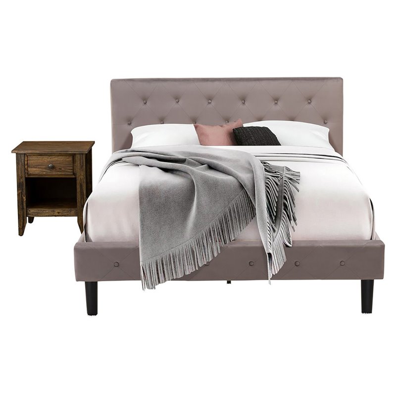 East West Furniture Nolan 2-Piece Wood Queen Bedroom Set in Brown/Jacobean