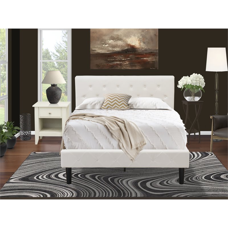 East West Furniture Nolan 2 Pieces Wooden Full Bedroom Set in White/Butter Cream