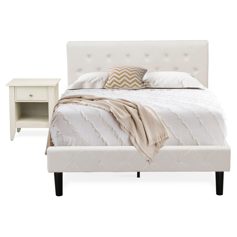 East West Furniture Nolan 2 Pieces Wooden Full Bedroom Set in White/Butter Cream