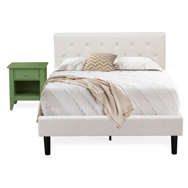 East West Furniture Nolan 2 Pieces Wooden Full Bedroom Set in White/Clover Green