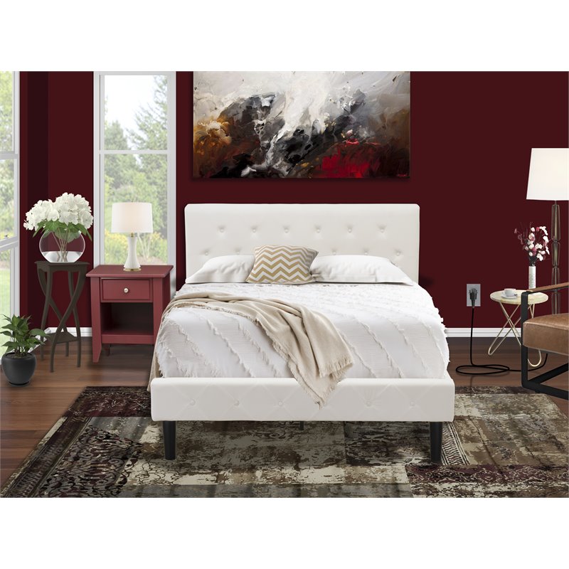 East West Furniture Nolan 2 Pieces Wooden Full Bedroom Set in White/Burgundy
