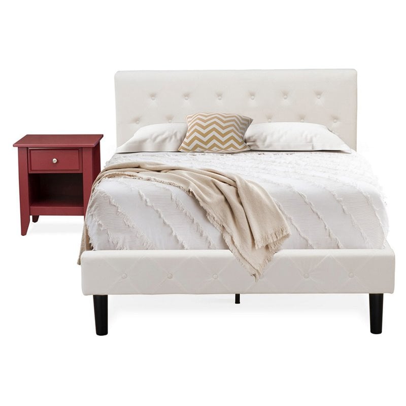 East West Furniture Nolan 2 Pieces Wooden Full Bedroom Set in White/Burgundy