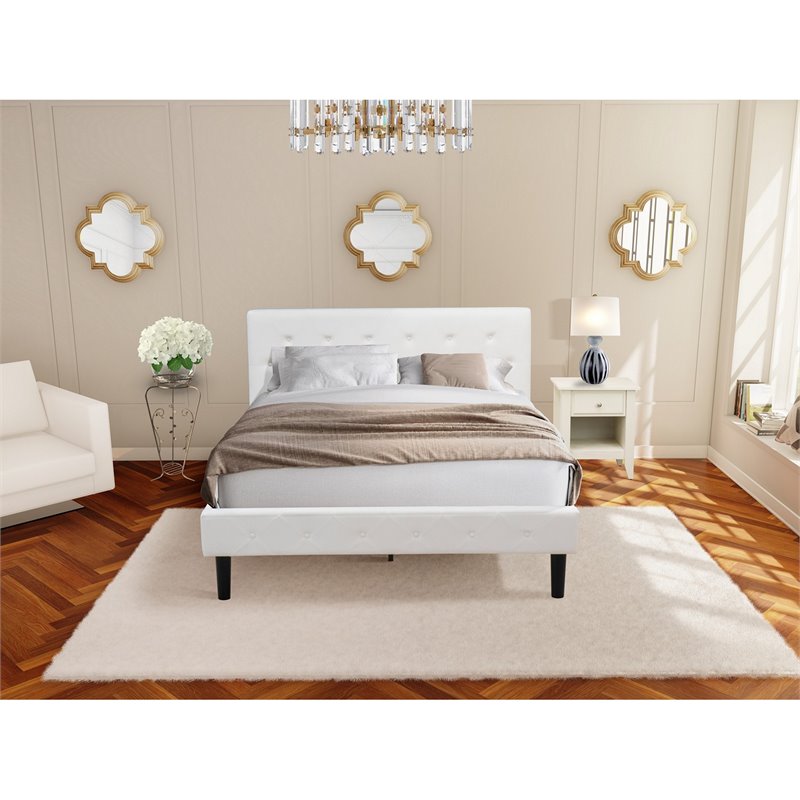 East West Furniture Nolan 2-Piece Wood Queen Bedroom Set in White & Butter Cream
