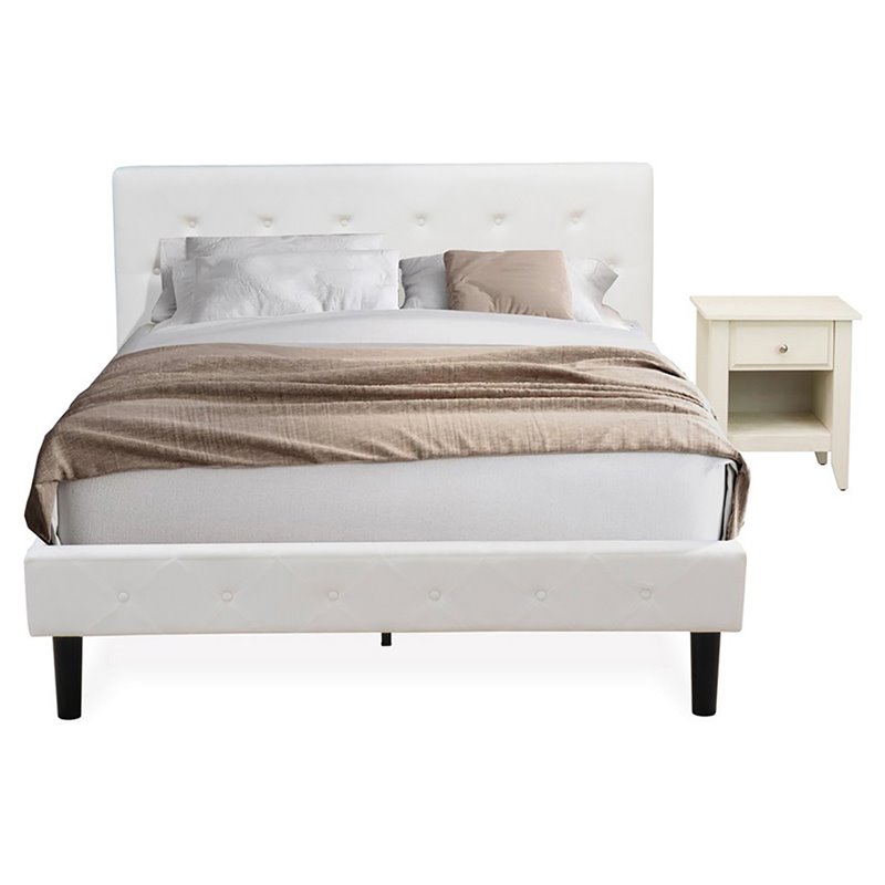 East West Furniture Nolan 2-Piece Wood Queen Bedroom Set in White & Butter Cream