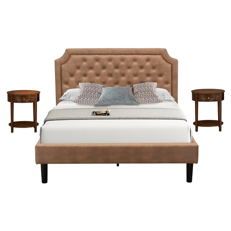 East West Furniture Granbury 3Piece Wood Queen Bedroom Set in Walnut