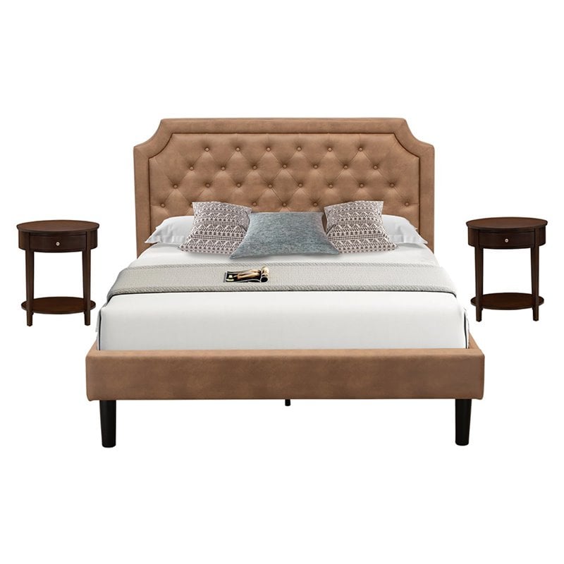 East West Furniture Granbury 3-Piece Wood Queen Bedroom Set in Mahogany/Brown