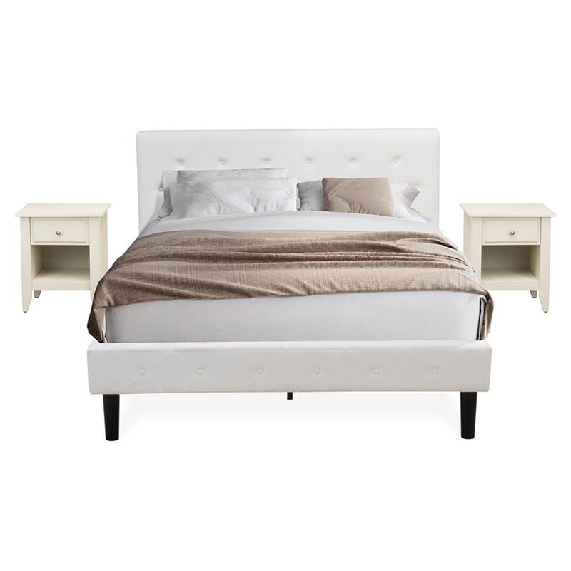 East West Furniture Nolan 3-Piece Wood Queen Bedroom Set in White & Butter Cream