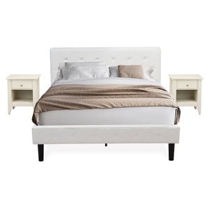 East West Furniture Nolan 3-Piece Wood Queen Bedroom Set in White & Butter Cream