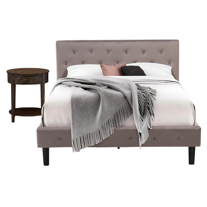 East West Furniture Nolan 2-Piece Wood Queen Bedroom Set in Taupe Brown/Jacobean