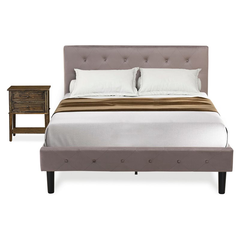 East West Furniture Nolan 2-Piece Wood Full Bedroom Set in Jacobean/Taupe Brown