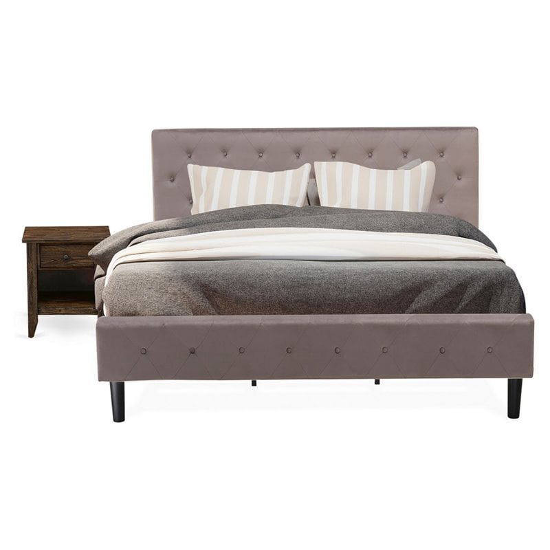 East West Furniture Nolan 2-Piece Wood King Bedroom Set in Taupe Brown/Jacobean