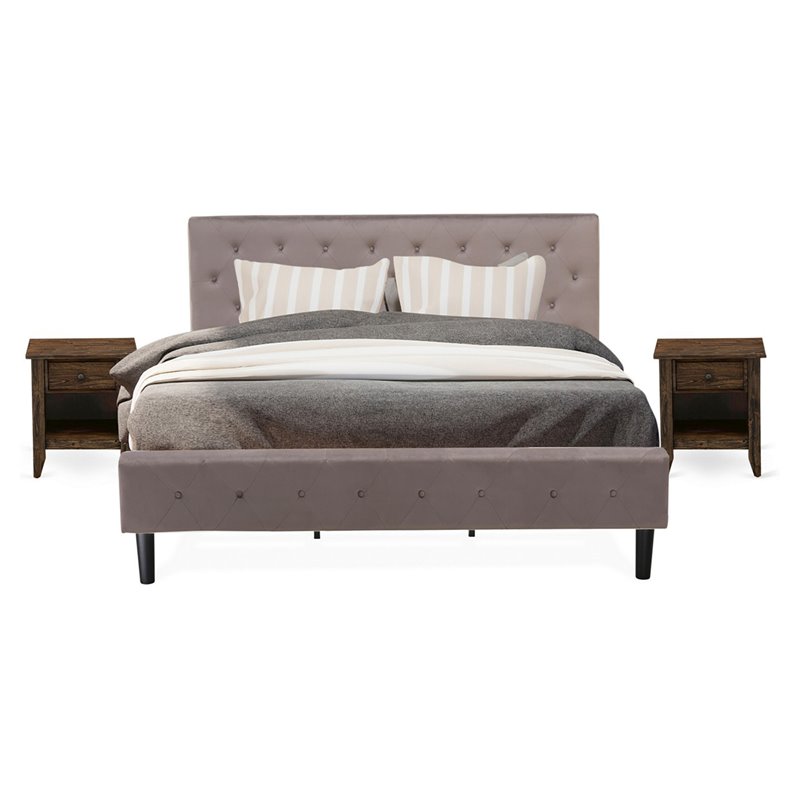 East West Furniture Nolan 3-Piece Wood King Bedroom Set in Taupe Brown/Jacobean