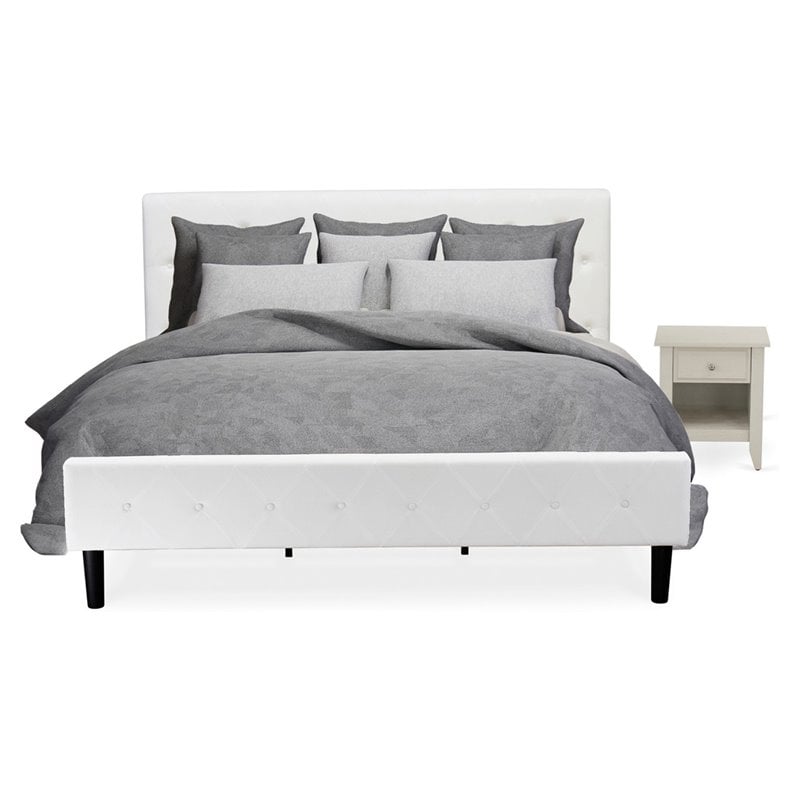 East West Furniture Nolan 2-Piece Wood King Bedroom Set in White/Butter Cream