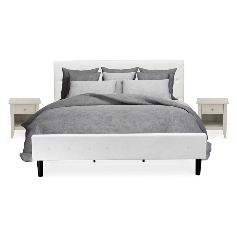 East West Furniture Nolan 3-Piece Wood King Bedroom Set in White/Butter Cream