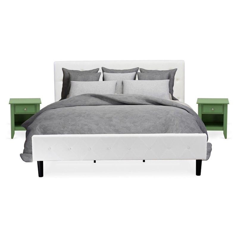 East West Furniture Nolan 3-Piece Wood King Bedroom Set in White/Clover Green