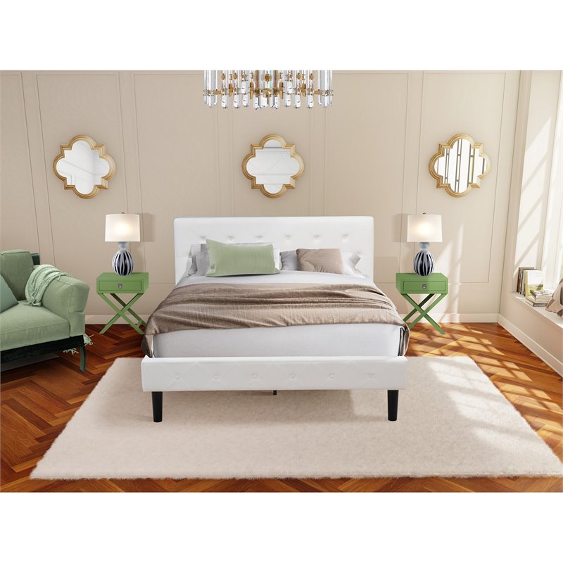 East West Furniture Nolan 3-Piece Wooden Queen Bedroom Set in White/Clover Green