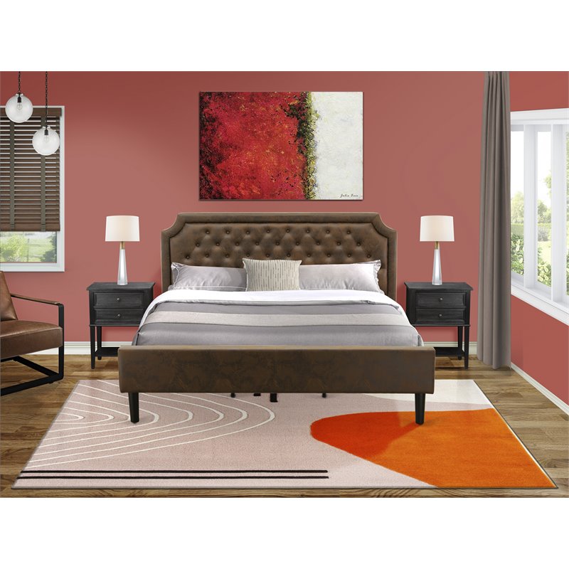 East West Furniture Granbury 3 Pieces Wood King Bedroom Set in Black/Brown